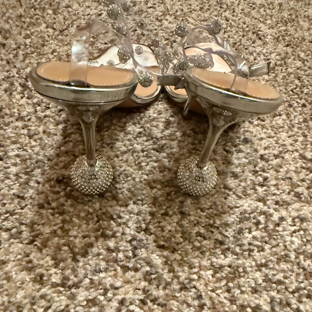 Aquazzura Silver Crystal-Embellished Clear Strap Sandals - Picture 3 of 6